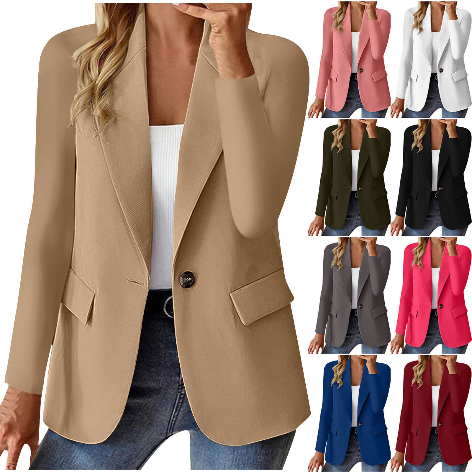 2024 Amazon Independent Station European and American Cross-Border Women's Autumn New Long-Sleeved Solid Color Cardigan Small Suit Jacket for Women