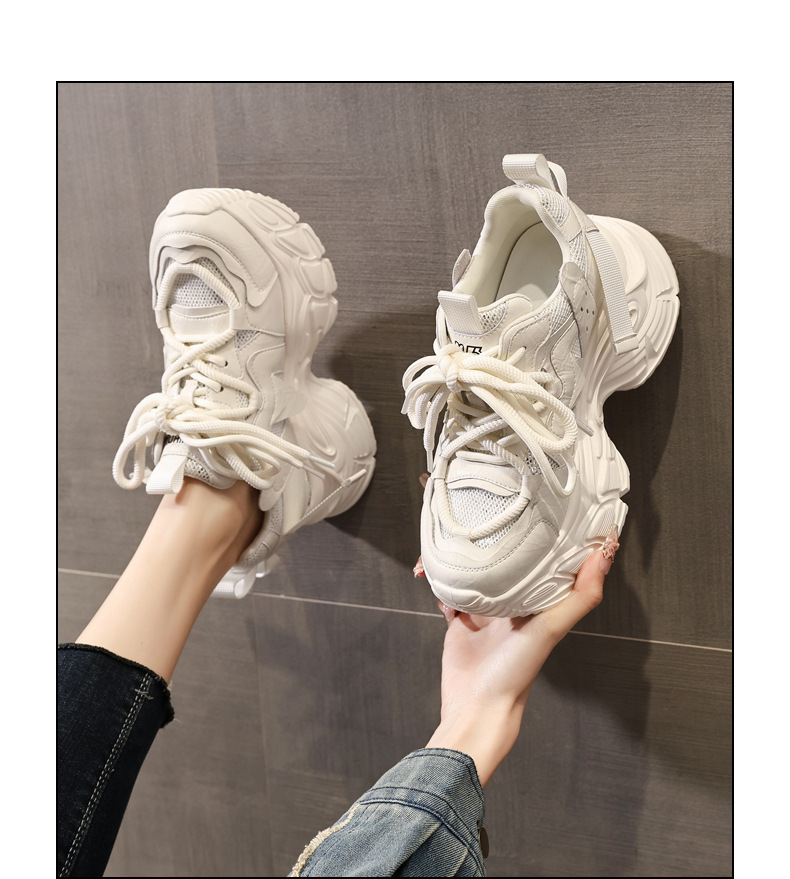 Giày sneaker nữ đế dày tăng chiều cao, lưới thoáng khí, phong cách thể thao — màu be chi tiết 14