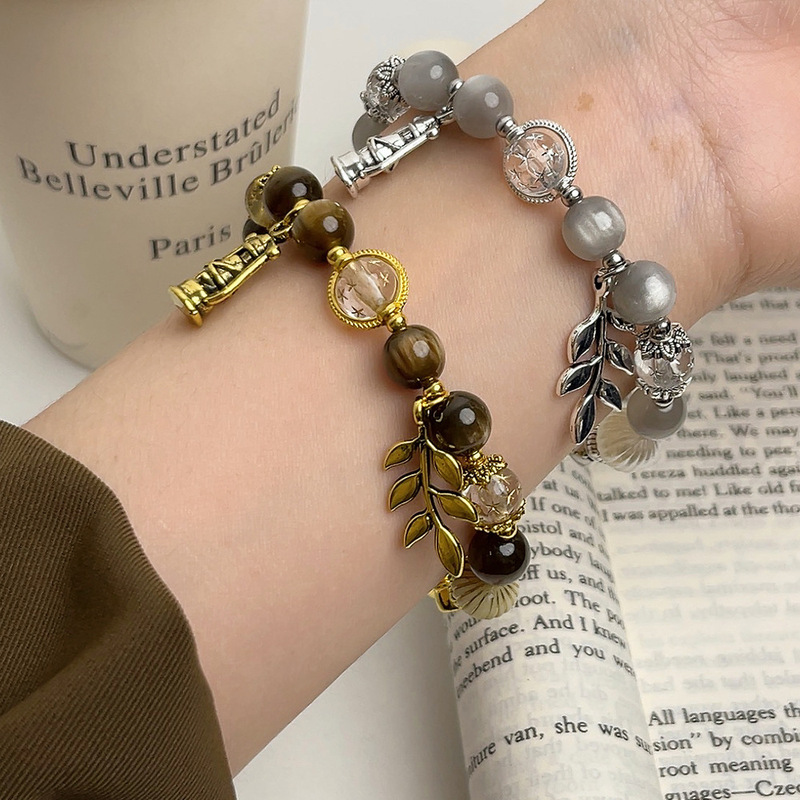 Ancient Gold Silver Kerosene Lamp Leaves Friendship Bracelet Exquisite All-match Retro Style Bracelet Fashion Niche Design Jewelry