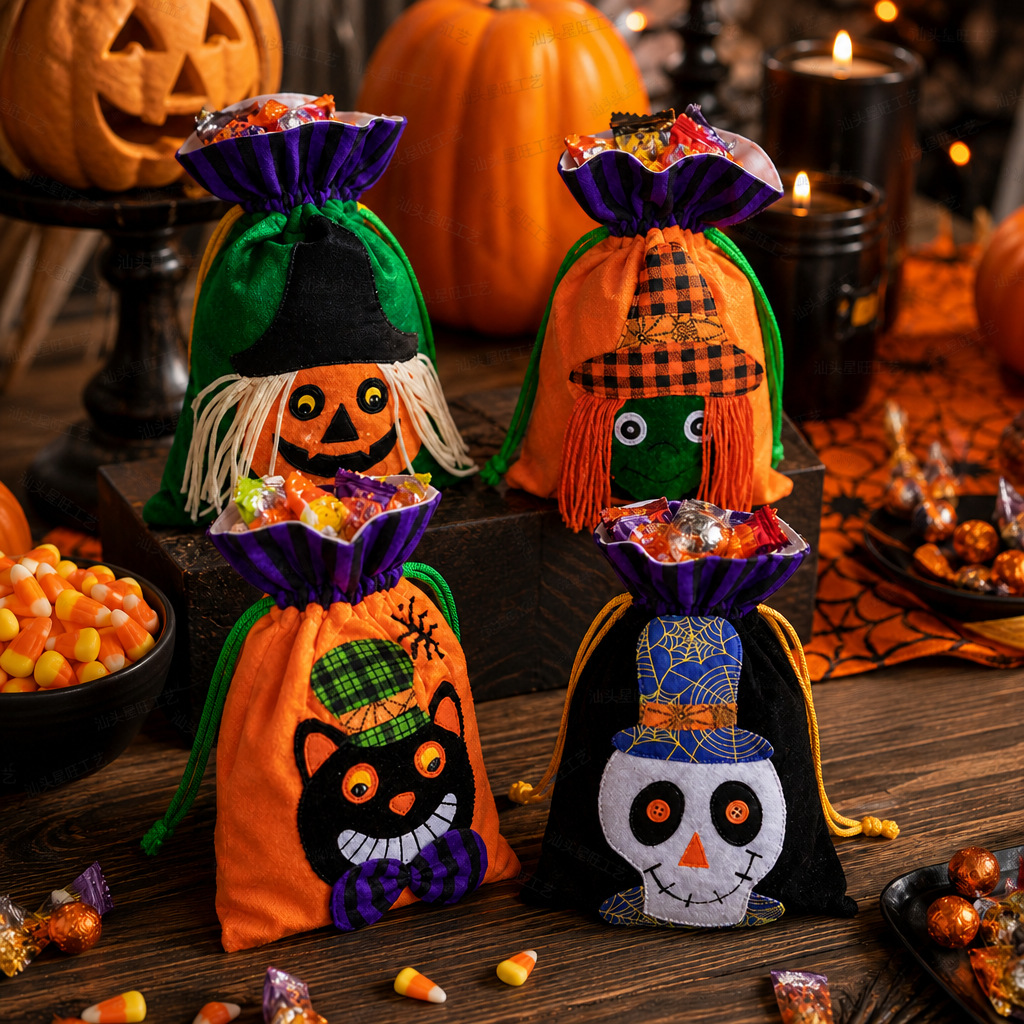 Decoración de Halloween bolsa de caramelo bolsa de regalo de terciopelo para niños Ghost Festival Portátil Bolsa de bruja de calabaza fiesta diseño de vacaciones