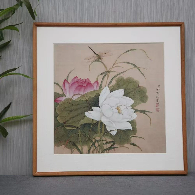 High-end solid wood mortise and tenon rounded corner picture frame Chinese painting calligraphy mounting living room study background wall