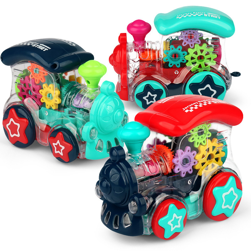 Shake the same electric transparent gear train universal walking colorful lights music car toys wholesale