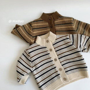 Mabao Kidsren's Knitwear 2025 Winter New Kidsren's Knitwear for Boys and Girls Korean Style Versatile Stripesd Tops and Jackets