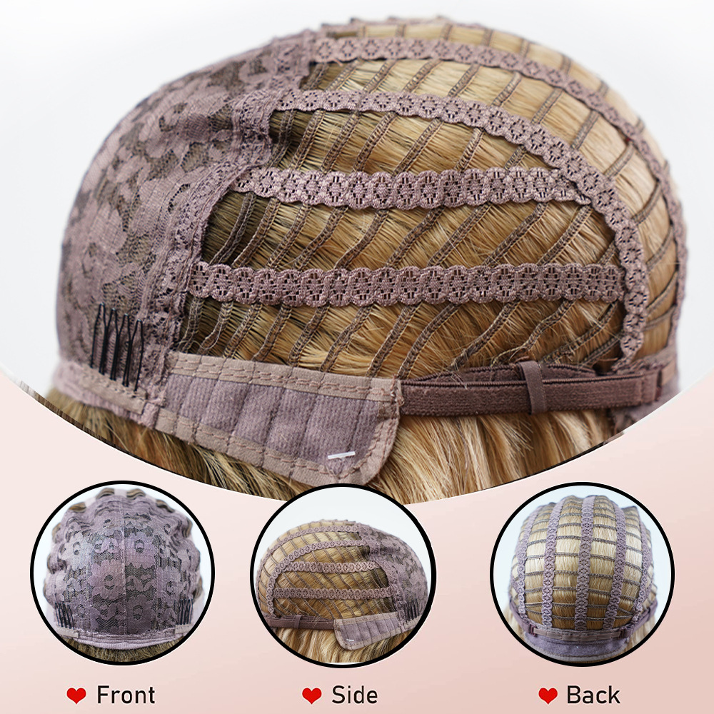 Synthetische pruik volledig hoofdstel haar linnen goud krullen lang steil haar_voghion.com