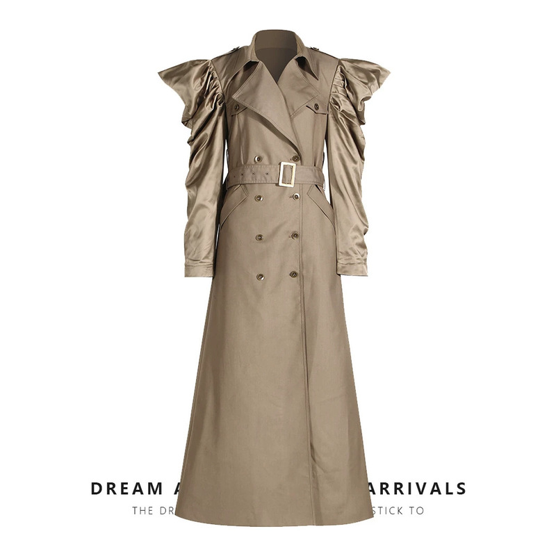 Unique Design Puff Sleeve Trench Coat for Women, 2026 Fall/Winter New Versatile Casual Patchwork Long Trench Coat for Women Unique Design Puff Sleeve Trench Coat for Women, 2026 Fall/Winter New Versatile Casual Patchwork Long Trench Coat for Women