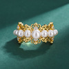 Ring from pearl, jewelry, adjustable zirconium, light luxury style, french style, on index finger