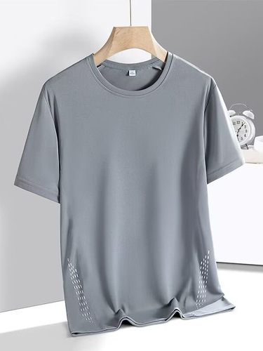 Summer Short-sleeve Ice Silk Seamless Men's High-end Jin Amine Quick-dry Casual Collared T-shirt Men's Top