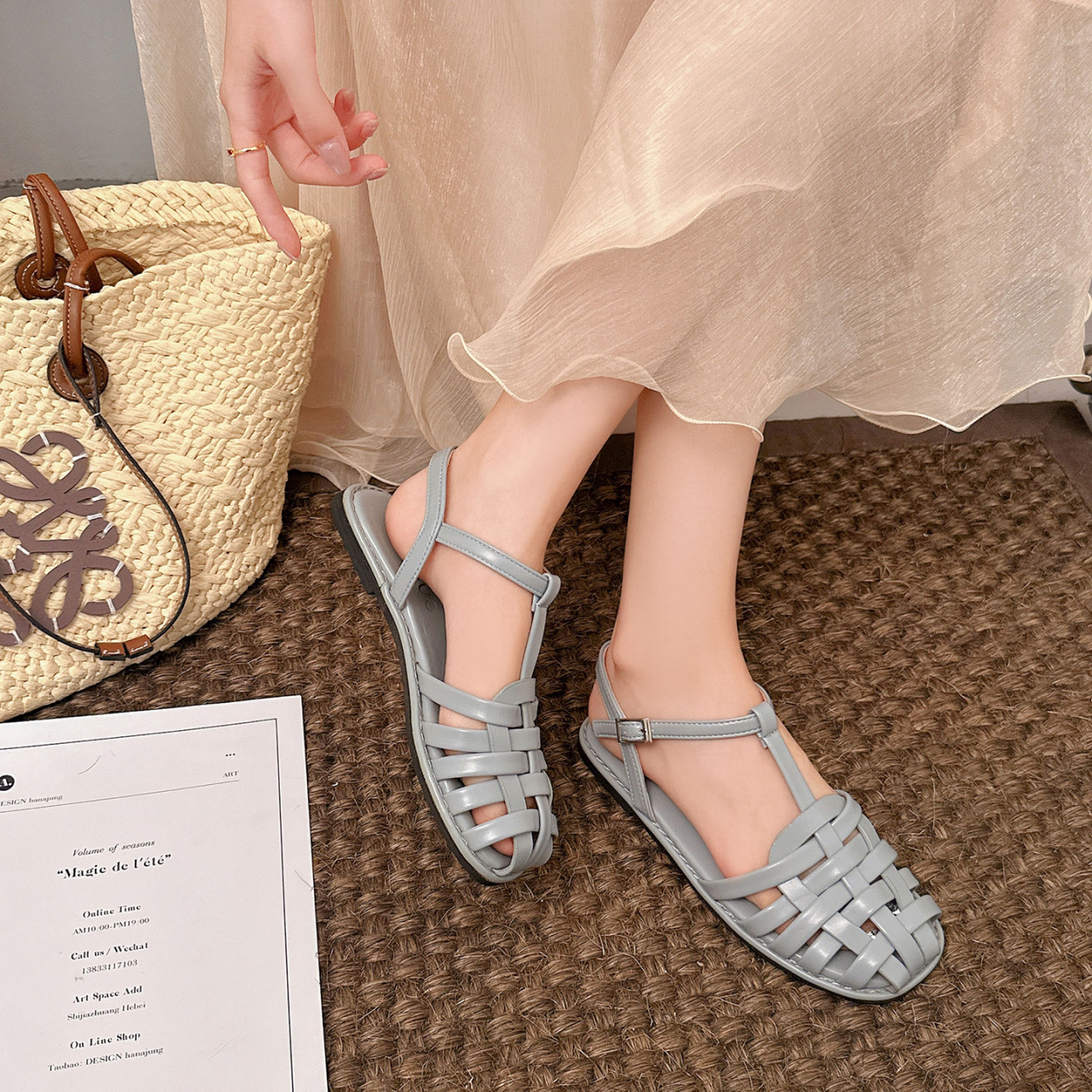Sandalias de tamaño grande para mujeres 2026 verano nuevas sandalias romanas planas tejidas una hebilla sandalias de cabeza para mujeres