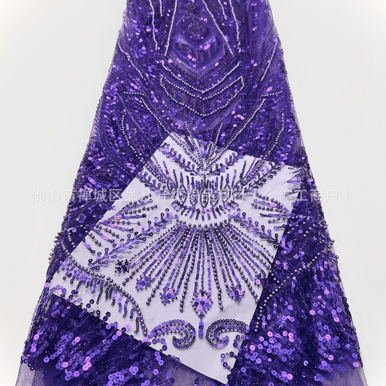 Fashion European and American Wedding Dress Party Party Dinner Fashion Dress Fabric Bead Embroidered Fabric Wholesale Spot