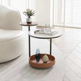 意式极简岩板边几现代简约客厅实木沙发小圆几北欧设计师轻奢角几