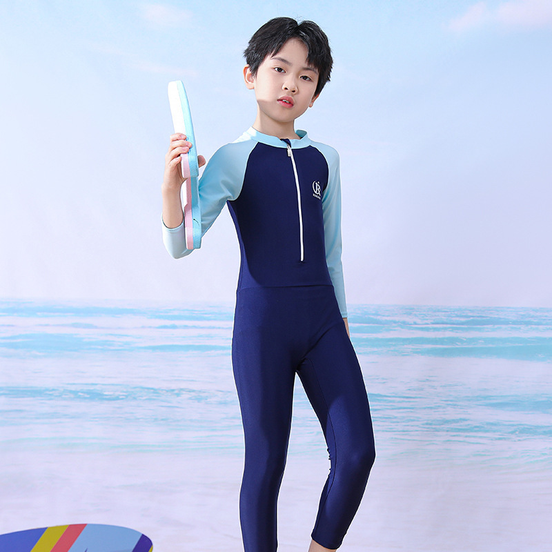 2025 新しい子供用水着男の子と女の子ワンピース長袖日焼け止め水着中型および大型子供用水着ダイビングスーツ|undefined