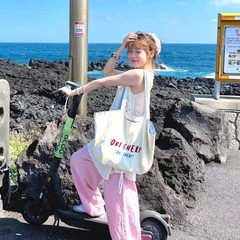 韓国版小衆デザインアルファベットキャンバスバッグ女性2025新型レトロ通勤百合大容量シングルショルダーバッグ