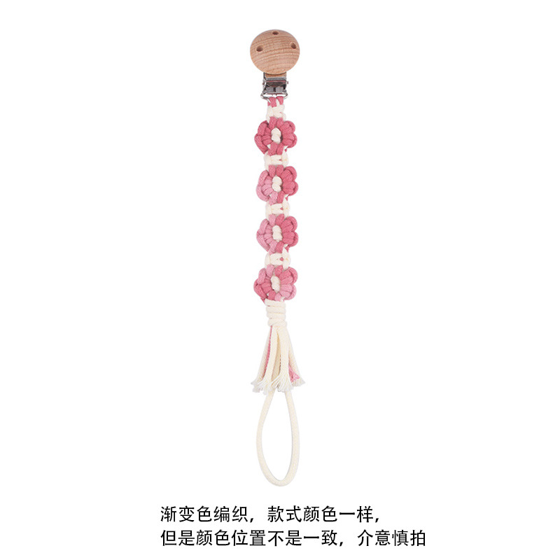 Productos para bebés Clip de chupete de haya Creativo Tejido a mano Estilo pastoral Cadena de chupete de margarita de color