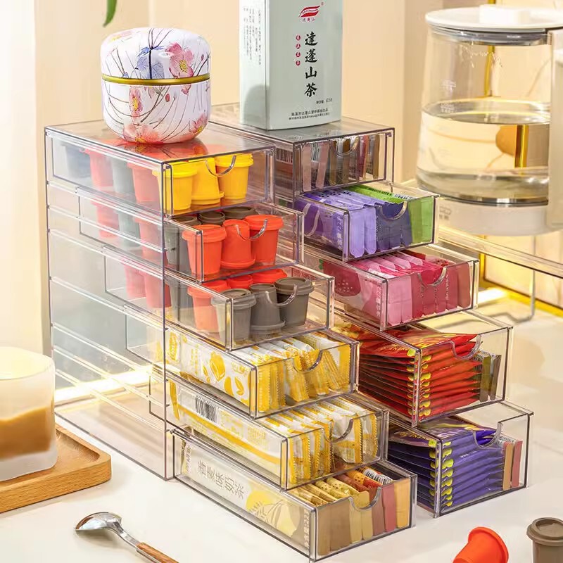 Desktop Multi-layer Coffee Capsule Large Capacity Drawer Type Dust-proof Storage Shelf Office Bar Tea Bag Storage Box
