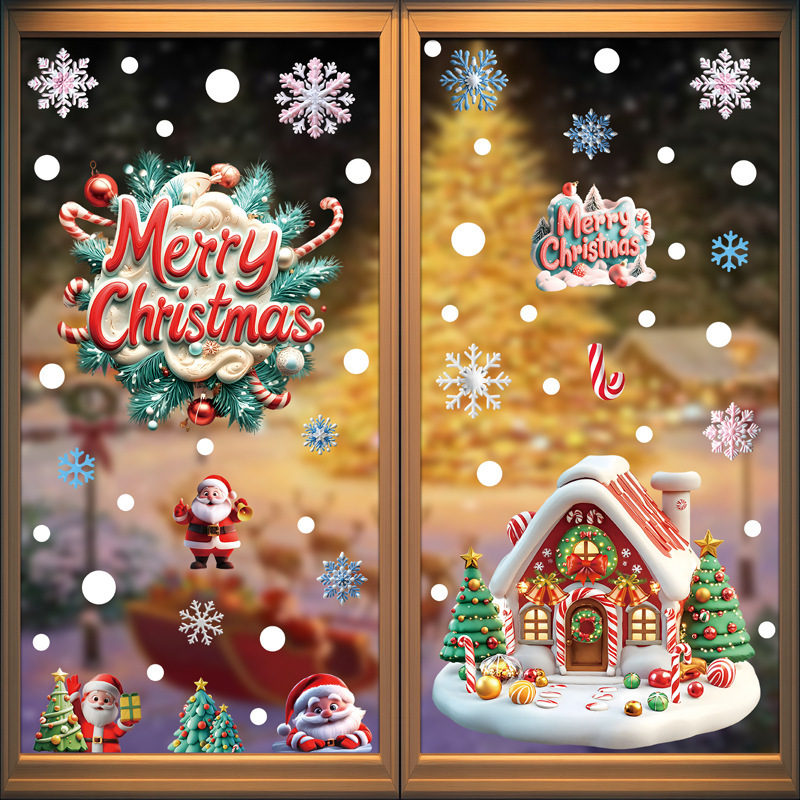 新しいクリスマスステッカー立体雪片雪だるまウィンドウステッカーサンタツリーギフト PVC 静電ガラスステッカー|undefined