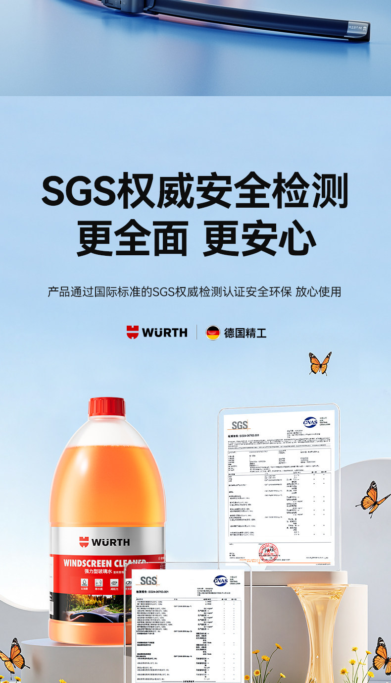 Wurth Auto Glass Cleaner, Powerful Stain and Oil Film Remover, Specialized Wiper Fluid Ethanol Concentrate for Tesla and BMW