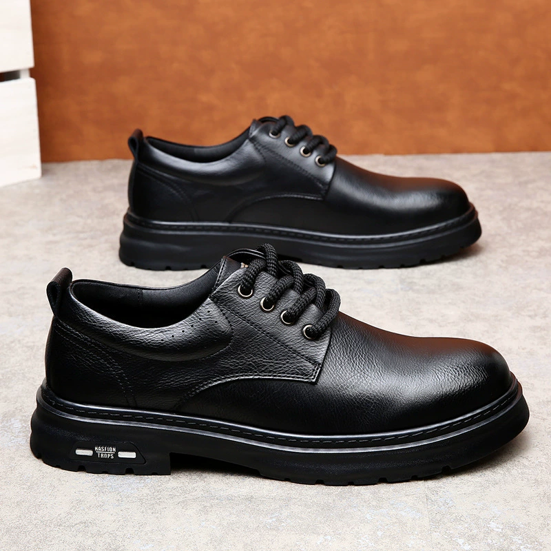 Обувь Дерби Мужская обувь Кожа дышащая английский стиль увеличивает повседневную кожаную обувь мужская 2024 новая весенняя обувь с толстой подошвной прилив
