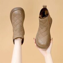 软皮厚底雪地靴女2025冬季新款平底防滑软底短靴加绒加厚保暖棉鞋