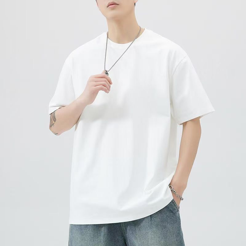 Solid Color 50.00 kg-150.00 kg Wearable Summer Fat Brother Plus Large Size Cotton Short-sleeved T-shirt Men's Loose