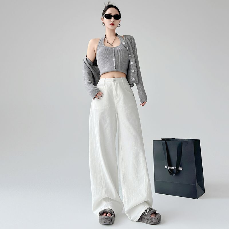 Women's Jeans, Wide-Leg Jeans, Loose Straight-Leg Jeans, White Jeans, Women's Jeans from Xintang, the Denim Capital