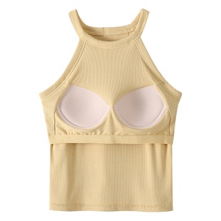 2024 spring and summer new style halter vest with chest pad Women's Cup one-piece push up beauty back strap bottoming slimming women