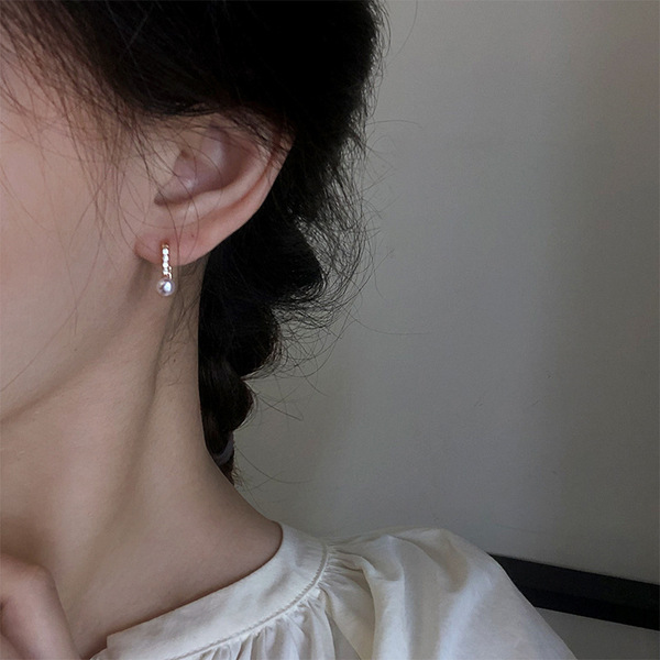 Retro square brand fashionable earrings pearl with zircon