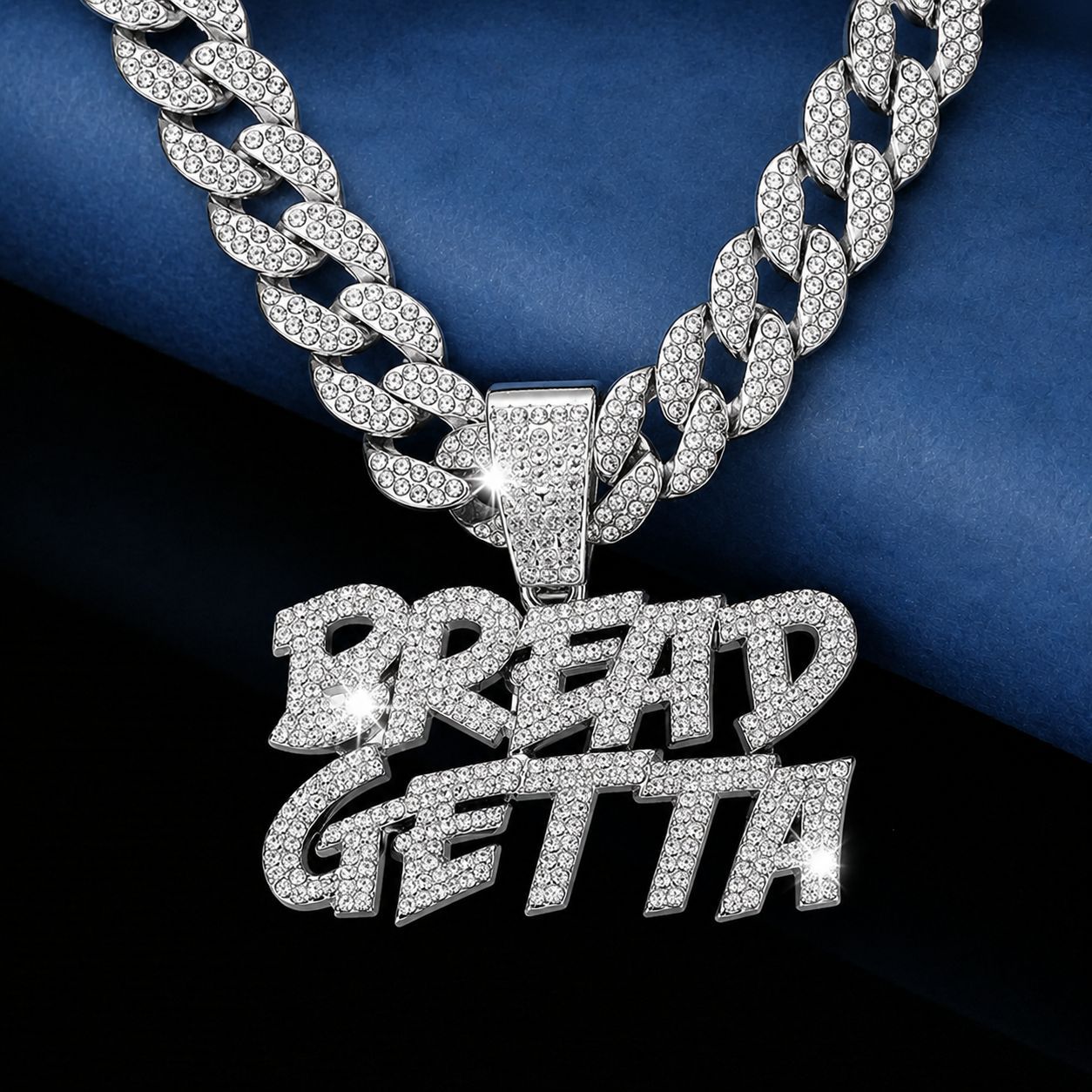 Aleación de diamante completo Hip-Hop BREAD GETTA doble colgante alfabético creativo de personalidad europea y americana para hombres y mujeres image 1