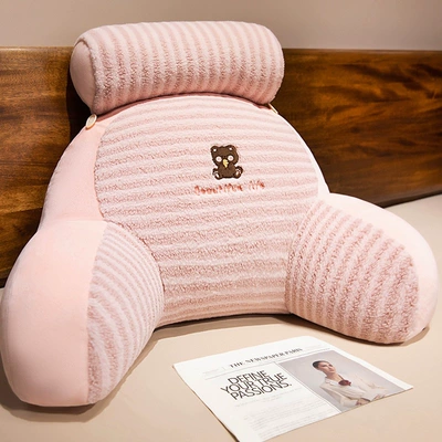 Multi-function pad, backrests, waist and neck support - medium-size-6545cm-recommended-for-office-lumbar-support-moon-velvet-pink-bear-model-with-removable-and-washable-inner-lining