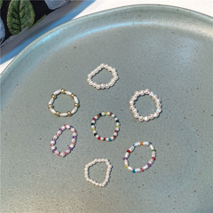 韓版新款彩色水晶戒指 韓版百搭異性仿珍珠戒指 少女水晶串珠戒指