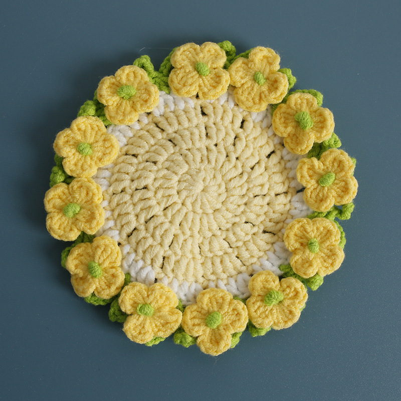 新商品の手編みシュークリームの花のコースターの甘い花の毛糸のかぎ針編みの花の装飾マットの手作りの完成品|undefined
