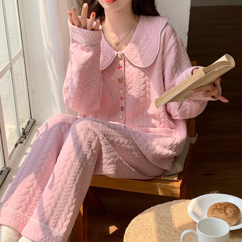 2024 nuevo pijama de otoño y invierno para mujeres explosivo aire de algodón intercalado puro deseo de lujo lindo dulce ropa para el hogar