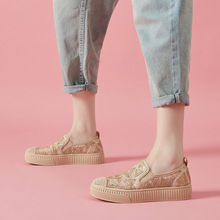 简约时尚透气渔夫鞋女2025夏季新款平底套脚蕾丝编织百搭休闲鞋潮