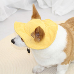 Pet it cute dog hat with exposed ears, pet fisherman hat, sunshade dress, corgi, sunscreen, little yellow hat, Amazon
