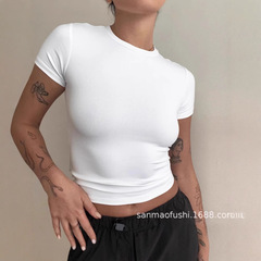 国境を越えたアマゾン2025女装の新型純色修身半袖tシャツ女装ファッションカジュアルシャツ上着