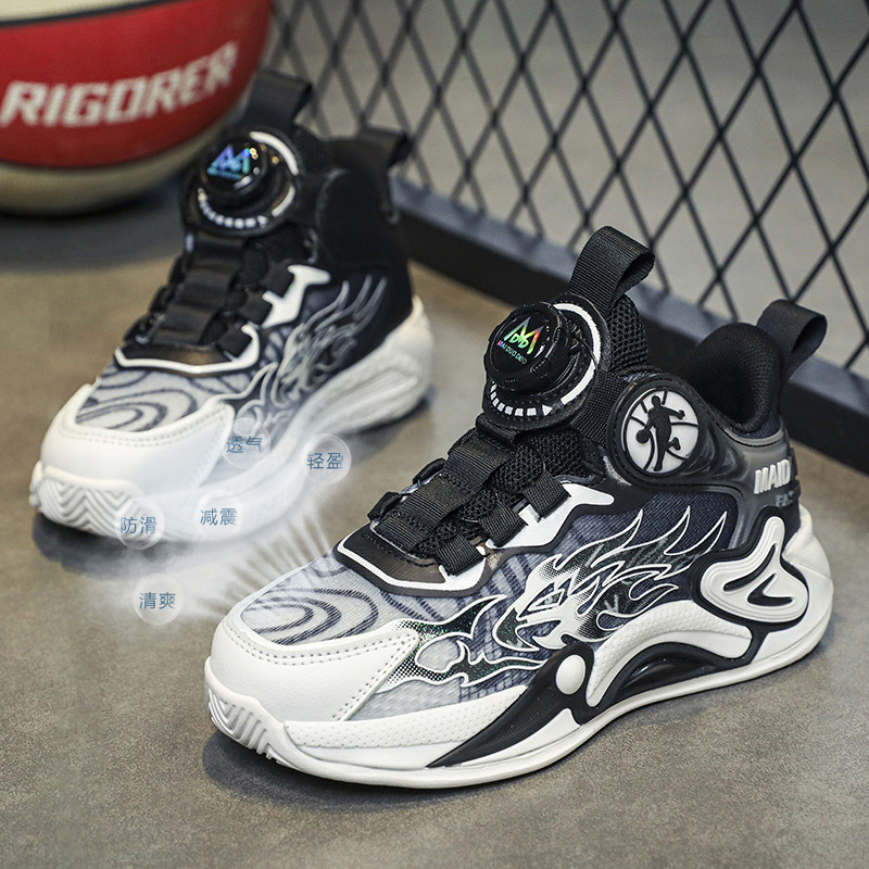 2024 niños respirantes zapatos de baloncesto amortiguadores de abrazadera giratoria zapatos de niños zapatos deportivos de malla primavera nuevo