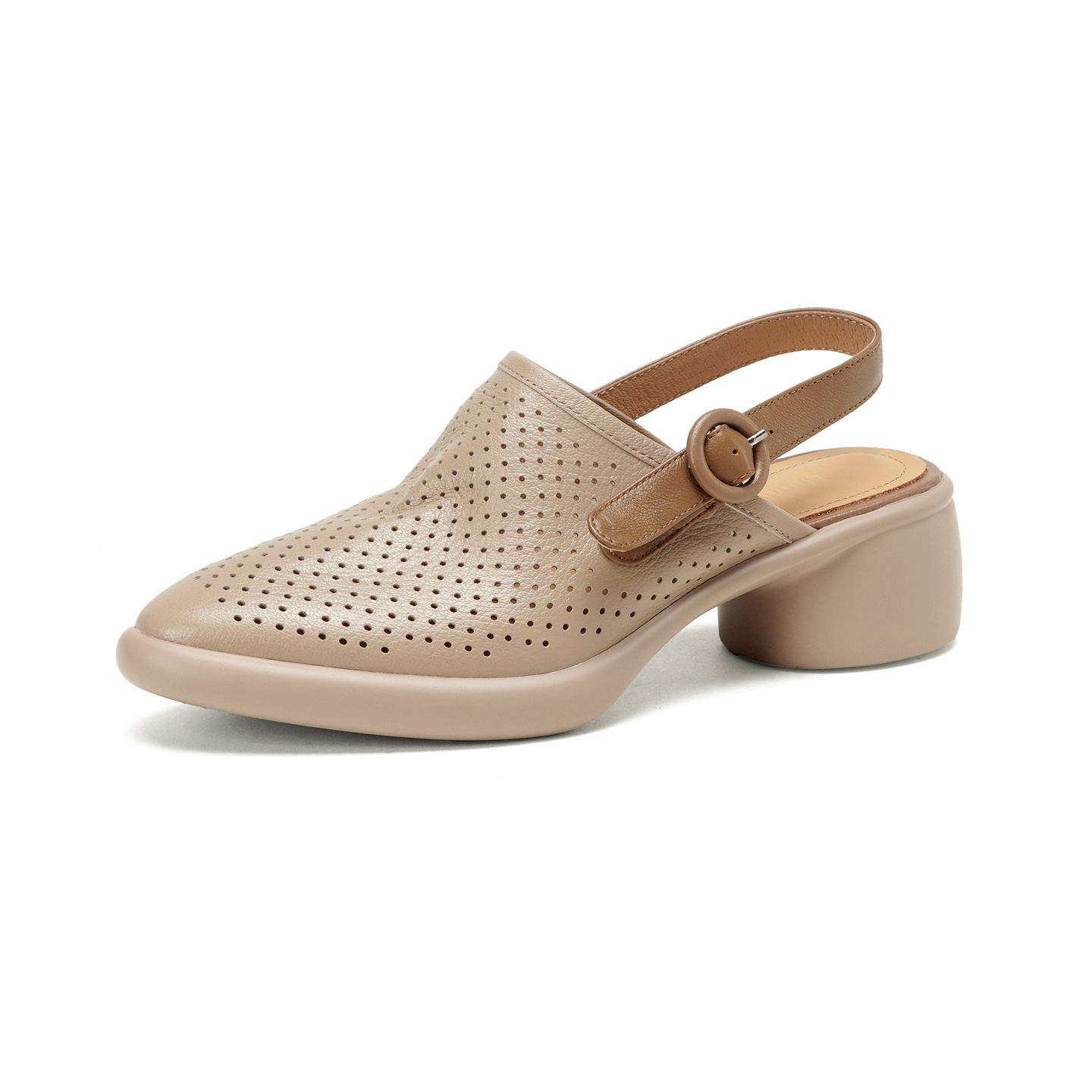 Sandal da dê nữ quai ngang mũi tròn gót vuông cao 7 cm — màu trắng ngà chi tiết 16