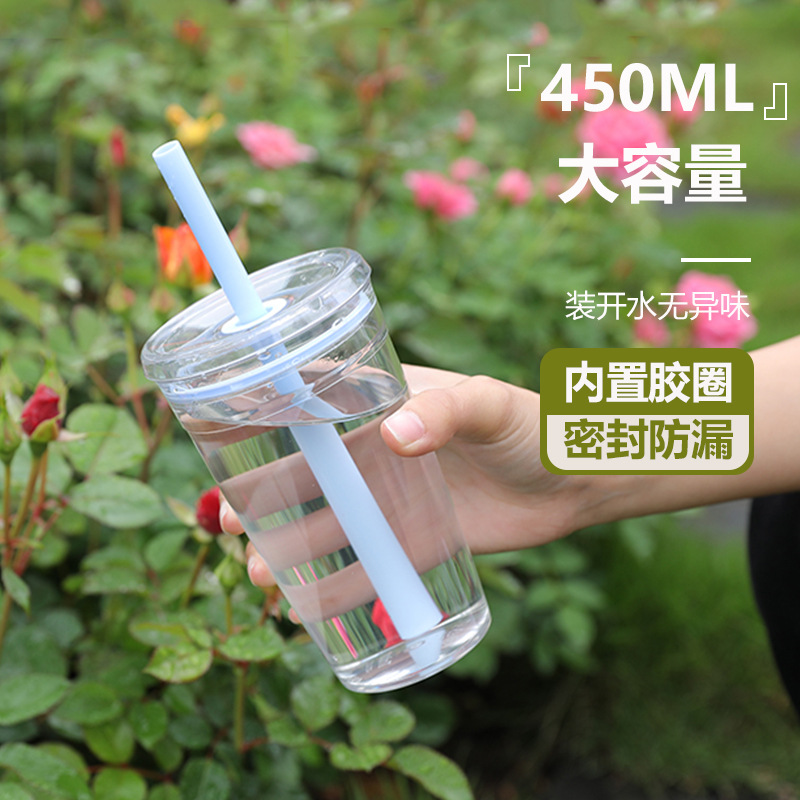 Ventas calientes de 450ml de una sola capa de taza de paja Tritan taza de plástico para verano taza de agua personalizada de alto valor creativo taza