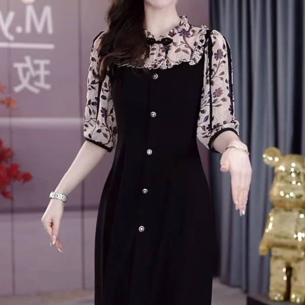 High-end ice silk fabric elegant and stylish formal dress 2026 summer new model for young and middle-aged women