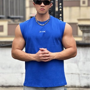 American fitness Brothers Summer new fitness heavy cotton wide shoulder vest men's running casual sports sleeveless