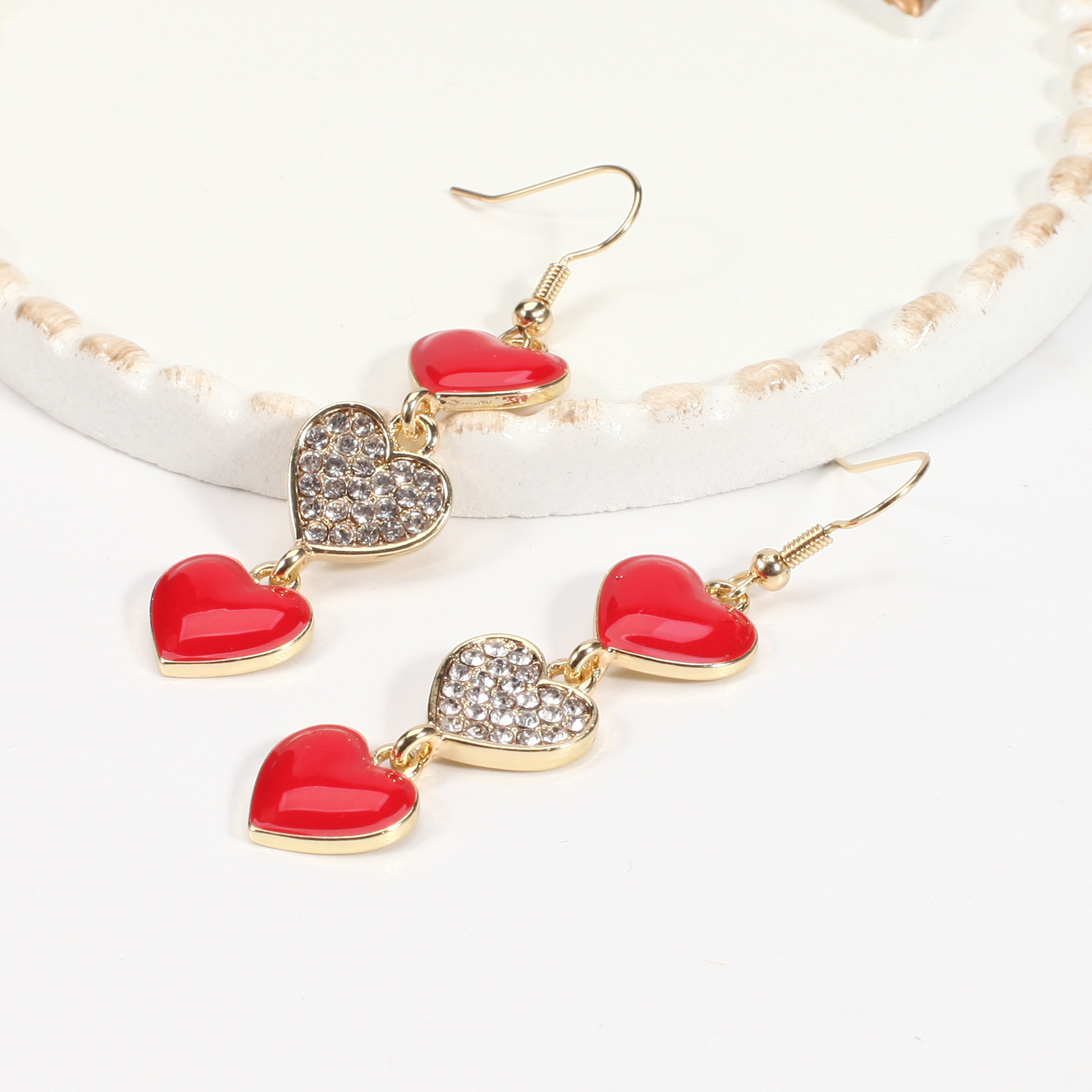 18g Weight Copper Ear Needle Material Rhinestones, Pearl Inlay Material Drop Earrings Classification 1 Pair Quantity Holiday, Daily Occasion Alloy Material Heart Shape Pattern Women's Gender Enamel, Inlay Design IG Style, Sweet Style 1 Pair IG Style Sweet Heart Shape Enamel Inlay Alloy Rhinestones Pearl Drop Earrings 38