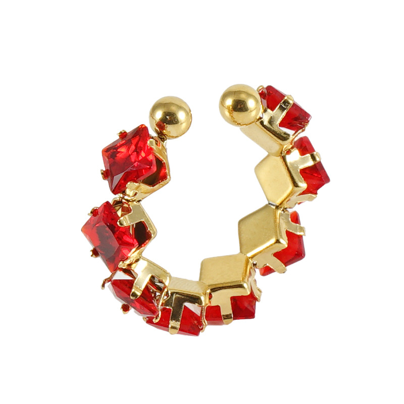 Anillo cuadrado de circón de moda europea y americana de acero inoxidable transfronterizo INS estilo diseño titanio acero 18K diamante-incrustado anillo abierto hembra