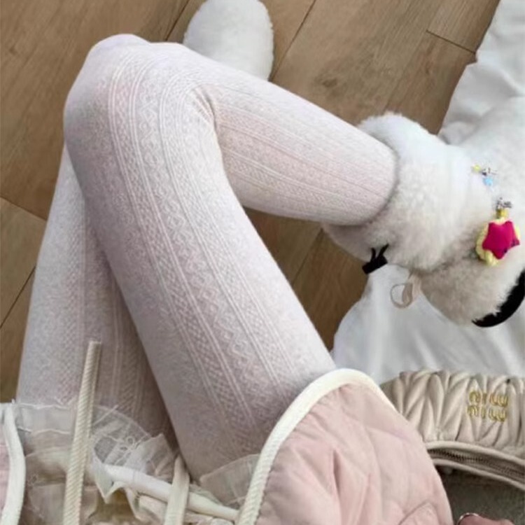 Spring and Autumn Japanese Style Large Eees Thin Velvet Fancy Jumpsuit Retro Dark Pattern Leggings Versatile Cable Knit Leggings