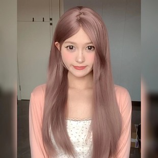 Xingcheng wig female long hair thin rattan color anchor net red with eight-character bangs long straight hair fake natural full headgear style