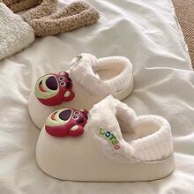 草莓小熊棉拖鞋女秋冬季2025新款居家居室内防滑毛毛绒拖鞋冬厚底