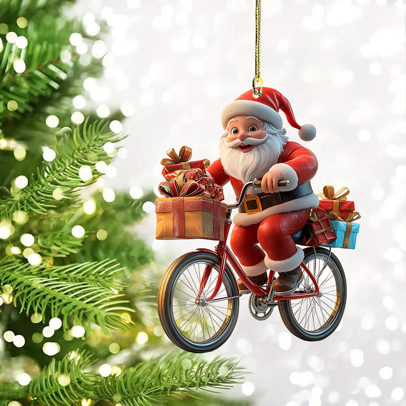 Cross-Border Christmas New Theme Santa Claus Riding a Bike to Deliver Gifts Car Interior Acrylic 2D Keychain Pendant Cross-Border Christmas New Theme Santa Claus Riding a Bike to Deliver Gifts Car Interior Acrylic 2D Keychain Pendant