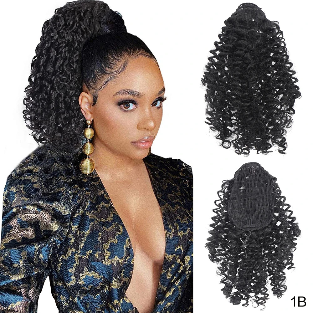 Perucas de comercio exterior de cola de caballo femenina cuerda de dibujo de caballo africana pequeña cabeza explosiva esponjosa fibra química de cola de caballo corta peruca cola de caballo al por mayor