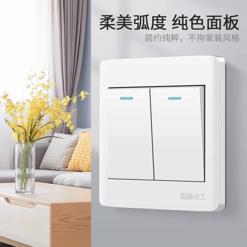 International Electrician Household Double -Open Dual -Control Switch Panel with fluorescent two -opening dual -control switch two band luminous