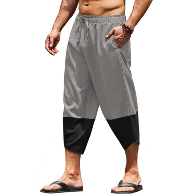 Transfronterizo 2025 Amazon estación independiente nuevo algodón y lino de hombre empalmado cuerdas de tracción sueltas pantalones cortos casuales