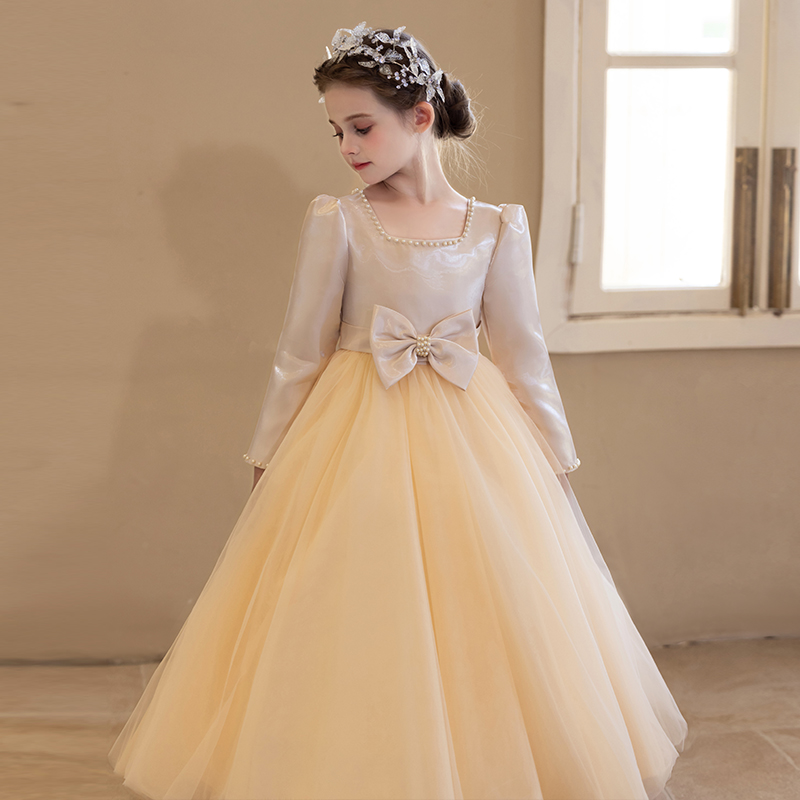 Girls' Princess Dresses for Wedding Flower Girl Birthday Autumn Winter Emcee Piano Performance - Little Girls' Costume Outfits_voghion.com