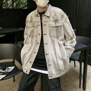 扎染牛仔夹克男春秋季潮流ins宽松复古外套港风痞帅学生百搭上衣